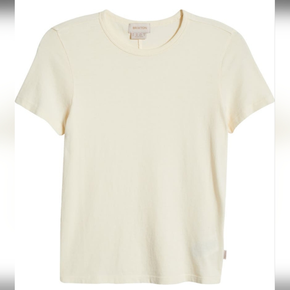 Brixton Carefree Crewneck Organic Cotton Knit Top Short Sleeve In White Smoke